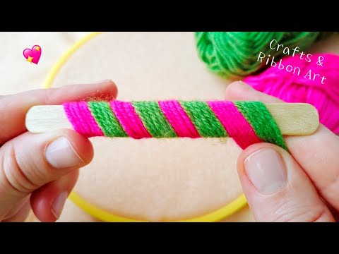 It's so Cute !! Superb Woolen Flower Making Trick Using Ice Cream Stick - Hand Embroidery Flowers