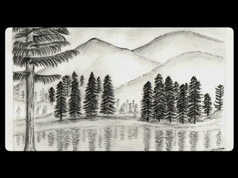 How to draw a Misty Mountain Scenery by Pencil Sketch | Step by Step Drawing of a Lake at the Hill