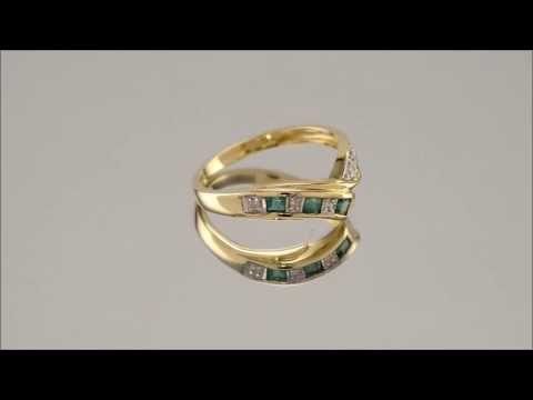 9ct Gold Diamond And Emerald Wishbone Ring - D8204