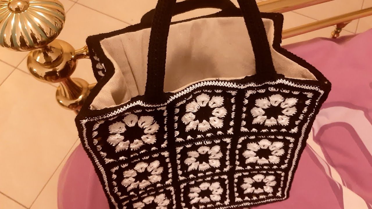 CROCHET- BORSA BLACK AND WHITE- COME SI RIVESTE UNA BORSA IN JUTA