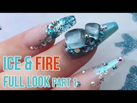 Ice & Fire full look part 1 - How to Sculpt Acrylic Nails - Full Cover, Smile line & Glass Ombre