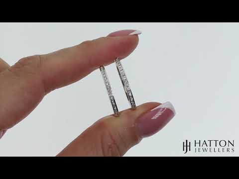 9ct White Gold 0.27ct Diamond Channel Set Hoop Earrings - 24mm