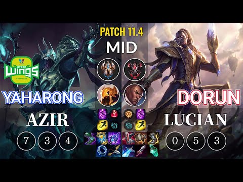 JAG Yaharong Azir vs DoRun Lucian Mid - KR Patch 11.4