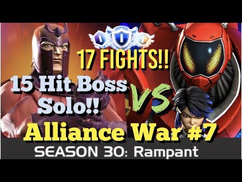MCOC - Alliance War - Season 30 - War #7 - 17 Fights!! - Magneto VS Peni Parker 15 HIT BOSS SOLO!!!