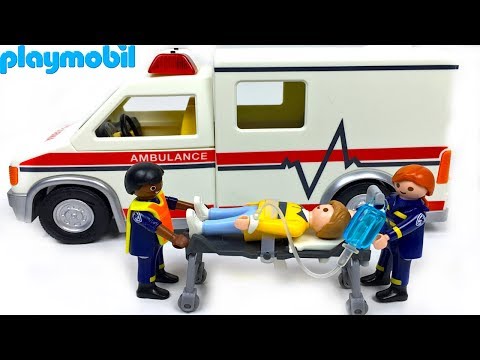 PLAYMOBIL AMBULANCIA DE RESCATE CON FIGURAS DE MEDICOS Y PACIENTE - ACCIDENTE EN LA CARRETERA