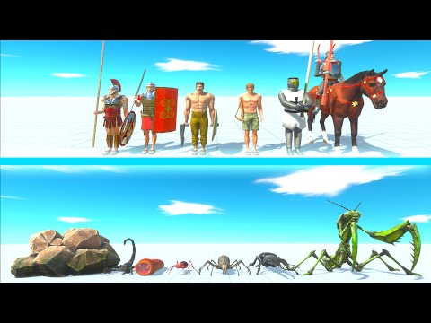 ANCIENT HUMANS Team vs GIANT INVERTEBRATES Team - Animal Revolt Battle Simulator ARBS
