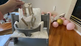 Install Stokke Tripp Trapp cushion with the harness on