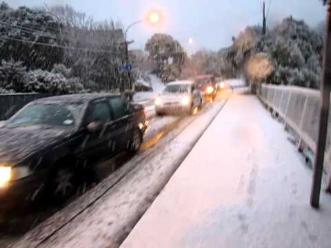 Snowing in Khandallah, Wellington...go the cyclist