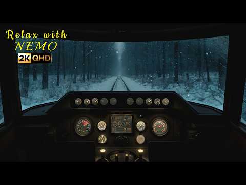 ❄️ Relaxing Snowy Night Train Cab Journey 🚆 Dimly Lit Train Locomotive Cockpit Ambience for Sleeping