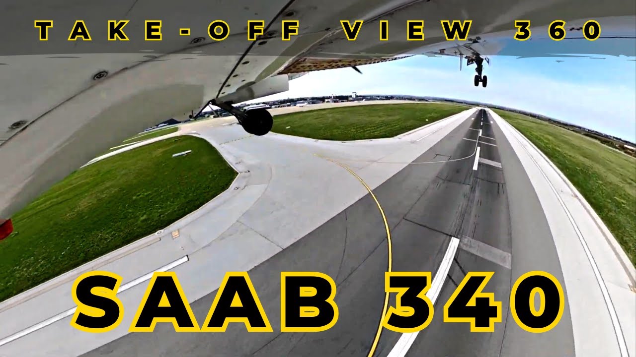 SAAB 340 Aeroplane Take-off 360° Video (Teaser). View from outside.