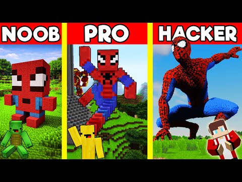 SPIDER-MAN Statue House Build Battle In Minecraft - NOOB VS PRO CHALLENGE Maizen Mizen Mazien Parody