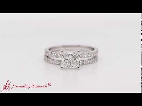Hidden Halo Princess Cut Diamond Bridal Ring Set In White Gold