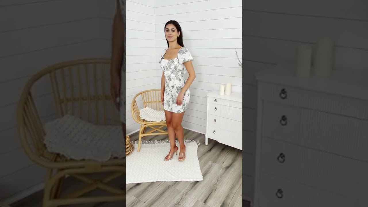 Floral Printed Puff Sleeve Low Back Mini Dress