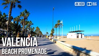 Valencia Beach, Playa de la Malvarrosa - 🇪🇸 Spain [4K HDR] Walking Tour