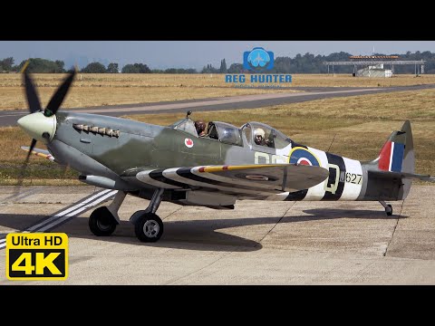 Two Supermarine Spitfire at Biggin Hill - engine start, taxiing and departure
