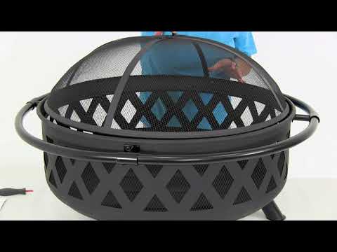 Crossweave 36 Inch Round Steel Wood Burning Fire Pit in Black By Ultimate Patio