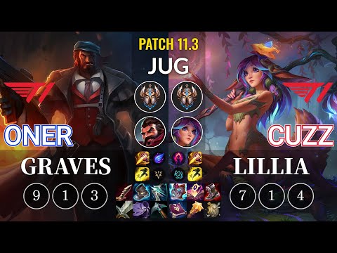 T1 Oner Graves vs T1 Cuzz Lillia Jungle - KR Patch 11.3