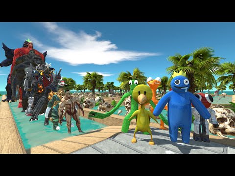 Rainbow Friends X5 vs Super Godzilla SKULL ISLAND DEATH RUN - Animal Revolt Battle Simulator