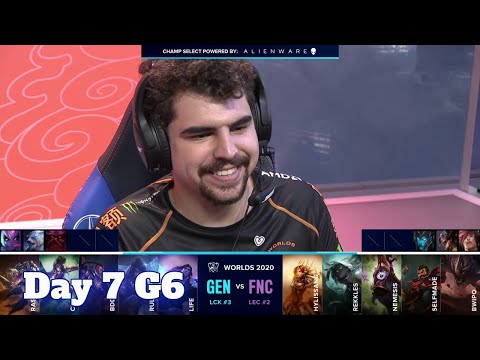 GEN vs FNC | Day 7 Group C S10 LoL Worlds 2020 | Fnatic vs Gen.G - Groups full game