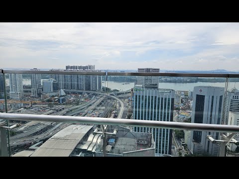 Johor Bahru City Buildings, View from Glass-floored Sky Bridge, Skyscape at Menara JLand, Malaysia