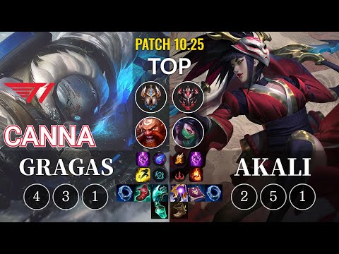 T1 Canna Gragas vs Akali Top - KR Patch 10.25