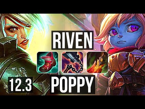 RIVEN vs POPPY (TOP) | 7/0/8, Rank 6 Riven, 500+ games, Godlike | KR Grandmaster | 12.3