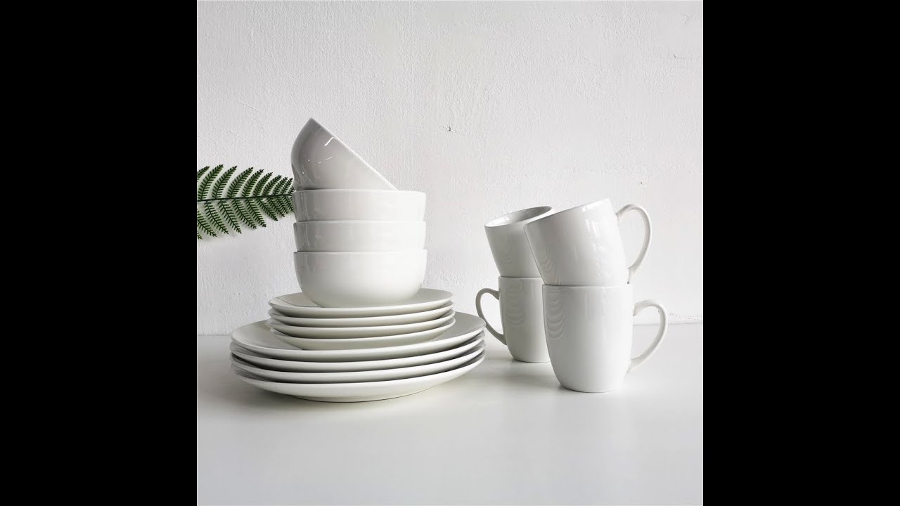 16-Piece Porcelain Kitchen Dinnerware Set with Plates, Bowls and Mugs, Service for 4