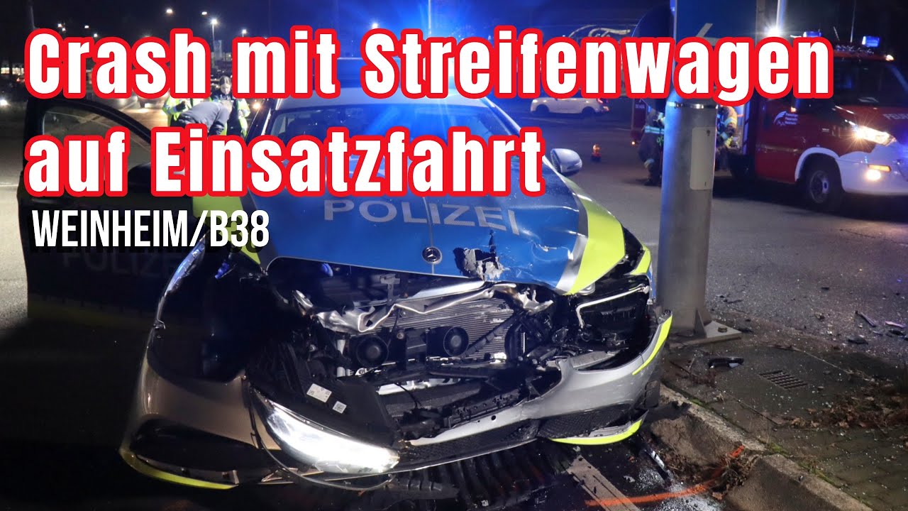 Schwerer Unfall mit Streifenwagen auf der B38 in Weinheim
