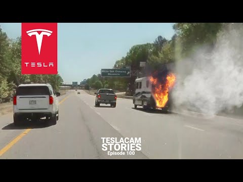 TESLA OWNER SAVES DRIVER FROM BURNING RV | TESLACAM STORIES 100