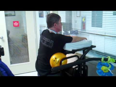 Lori standing for 45 minutes and with no one support 1months after her stroke.