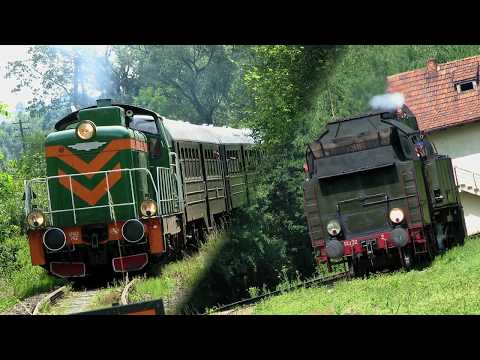 SM42-742 i OKz32-2 z pociągami retro na linii kolejowej nr 104 przez Beskid Wyspowy. 28.07.2019
