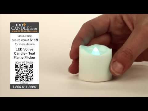 Battery Operated LED Votive Candle - Teal Flame Flicker