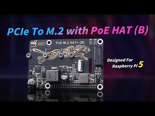Vídeo relacionado con Waveshare NVMe PCIe To M.2 Hat+ Adapter with PoE, Compatible with Raspberry Pi 5, Supports NVMe Drive Protocol 2230/2242 M.2 Solid State Drive and 802.3af/at Network Standard, with Cooling Fan