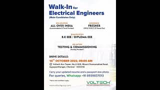 🔥 Walk-in Interview for B.E / Diploma Electrical Engineer @Chennai | Freshers job 🔥