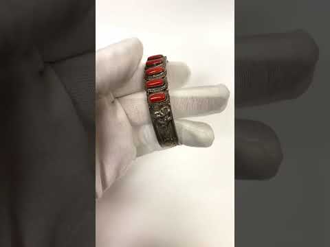 Vintage Silver Hand Bracelet Pure Red Coral Stone video