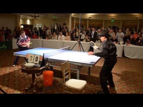 Derek May plays his father Pete May at the All American Air Table Tennis tournament