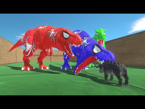 RED BLUE GREEN SPIDERMAN T-REX DEATH RUN - ANIMAL REVOLT BATTLE SIMULATOR || tauPlays sims eps105