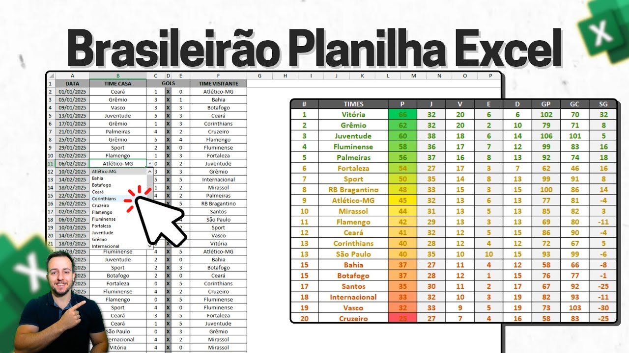 Tabela do Brasileirão Automática Excel | 100% Grátis | Como Fazer Planilha Campeonato Brasileiro