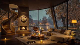 Rainy Autumn Lake House 🌧️🍂 Fireplace Ambience for Sleep, Relaxation & Deep Focus