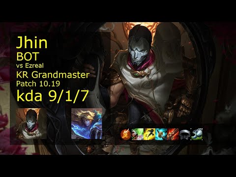 Jhin ADC vs Ezreal - KR Grandmaster 9/1/7 Patch 10.19 Gameplay // [롤] 진 vs 이즈리얼