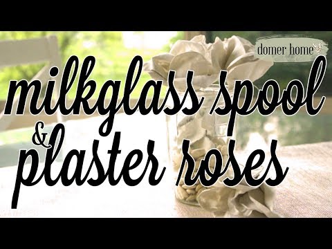 DIY DOLLAR TREE FARMHOUSE MILKGLASS SPOOL & SHABBY CHIC PLASTER DIPPED ROSES Video