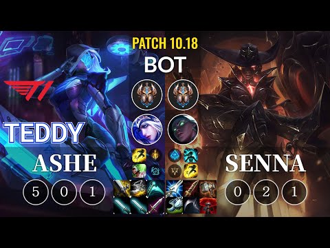T1 Teddy Ashe vs Senna Bot - KR Patch 10.18