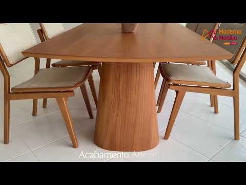 Video thumbnail of Sala de Jantar Mesa Noronha 220cm Madeira Tampo Barril Laminado com 8 cadeiras Eva