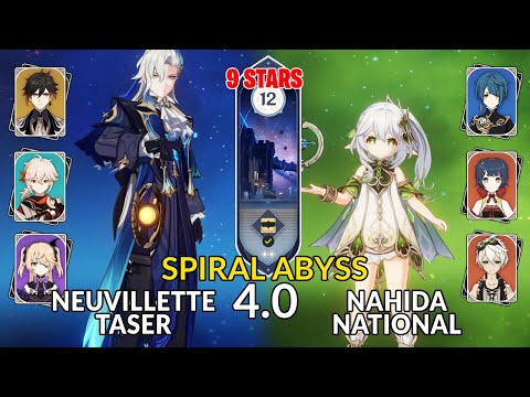 New 4.0 Spiral Abyss│Neuvillette Taser & Nahida National |Floor 12 - 9 Stars| Genshin Impact