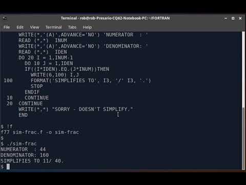 FORTRAN 77 Program to simplify fractions.