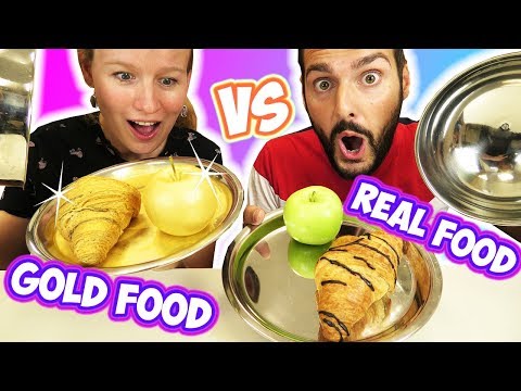 REAL FOOD vs GOLD FOOD Challenge Kathi vs Kaan im teuersten Essen-Duell! Echtes gegen Goldenes Essen