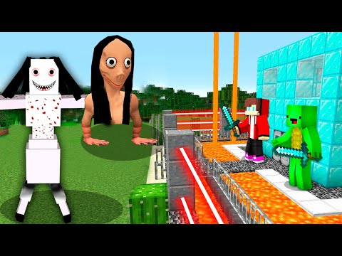 SCARY MOMO and SERBIAN DANCING LADY vs. Security House in Minecraft Challenge - Maizen JJ and Mikey