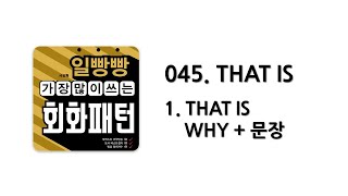 [ 일빵빵 가장 많이 쓰는 회화패턴 ] [ CHAPTER 045. THAT IS ] 01. THAT IS WHY + 문장