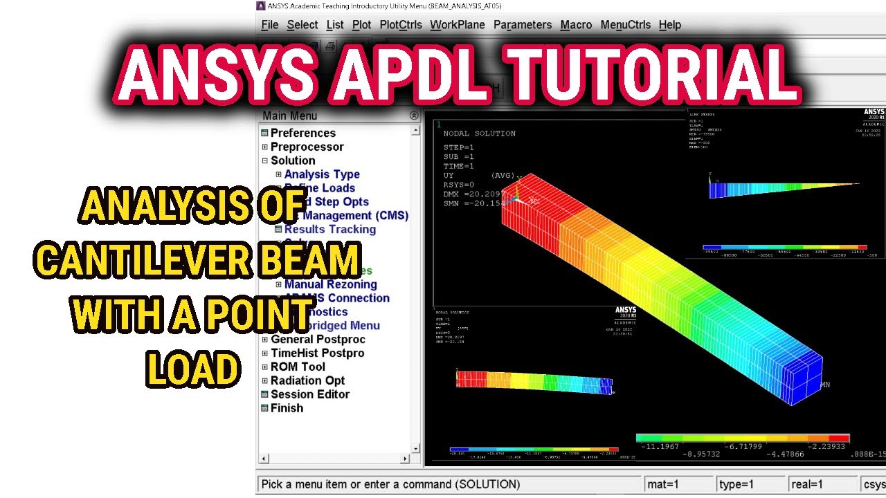 ANSYS APDL Tutorial | Cantilever Beam with Point Load | Beam Analysis | SFD, BMD, Deflection, Stress