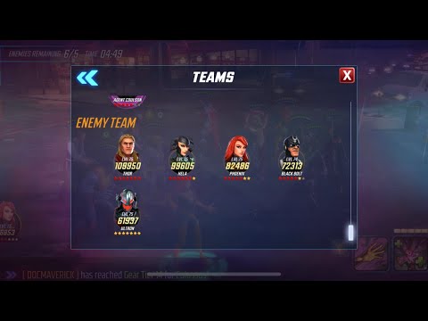Marvel strike force cyclops vs 7 red thor arena team,  r.i.p team